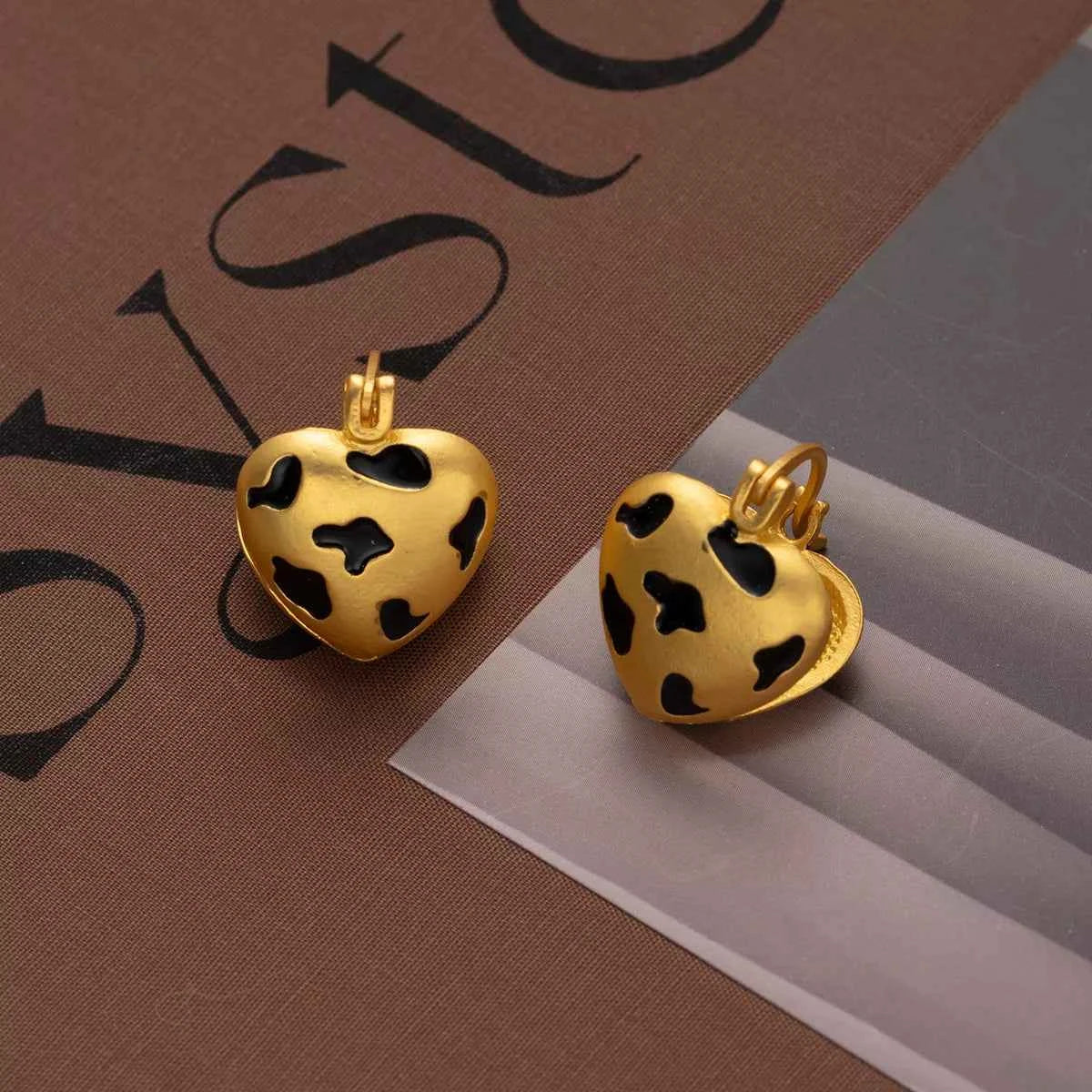 18K Gold-Plated Heart Leopard Print Statement Earrings Gold One Size Trendsi