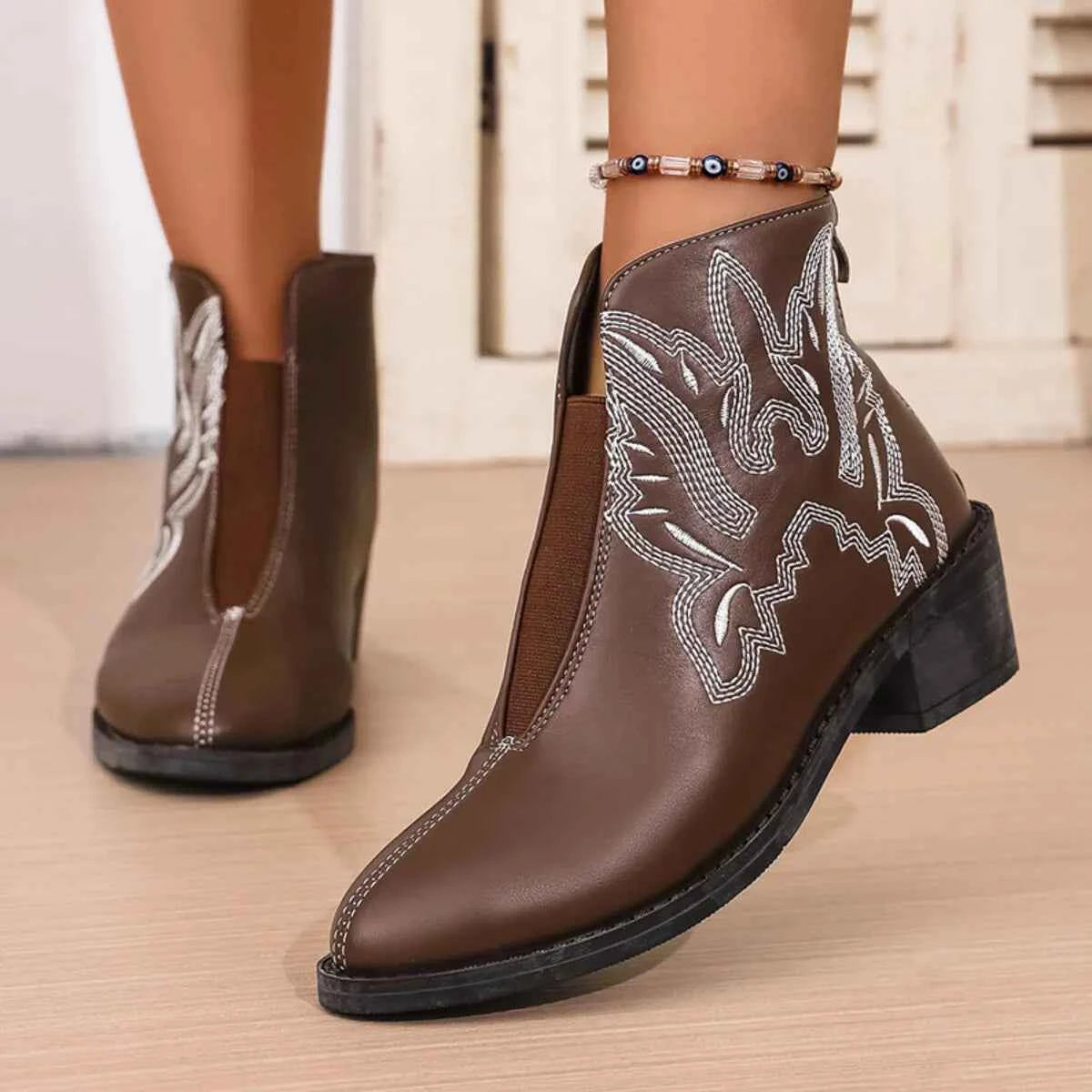 Western Embroidered Ankle Boots Trendsi