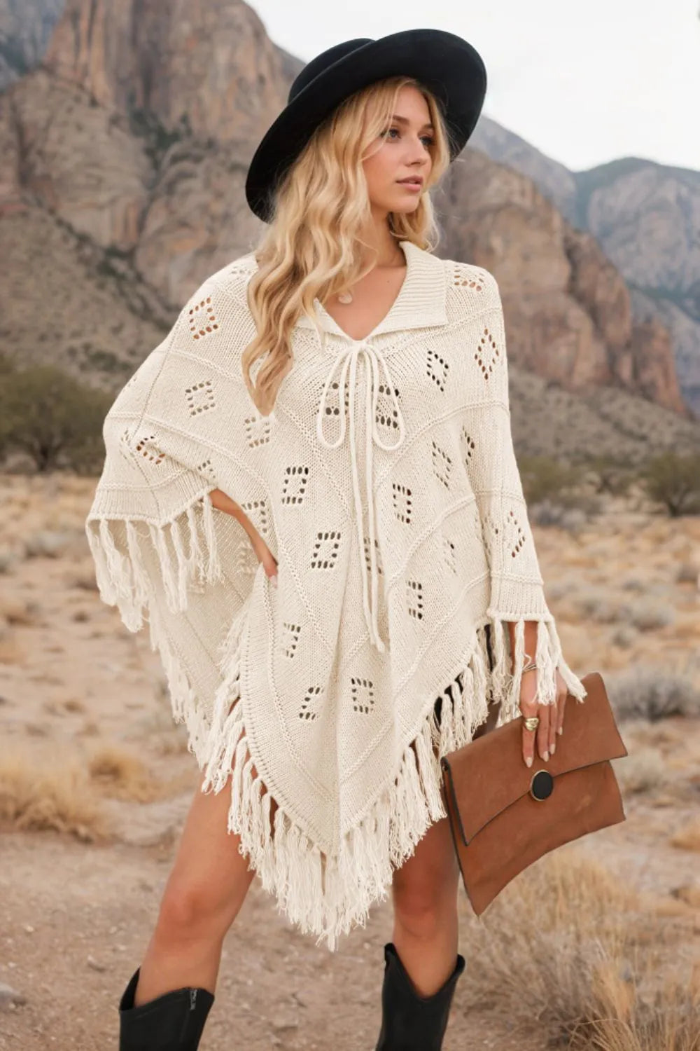 Tassel Hem Knit Cover Up Trendsi