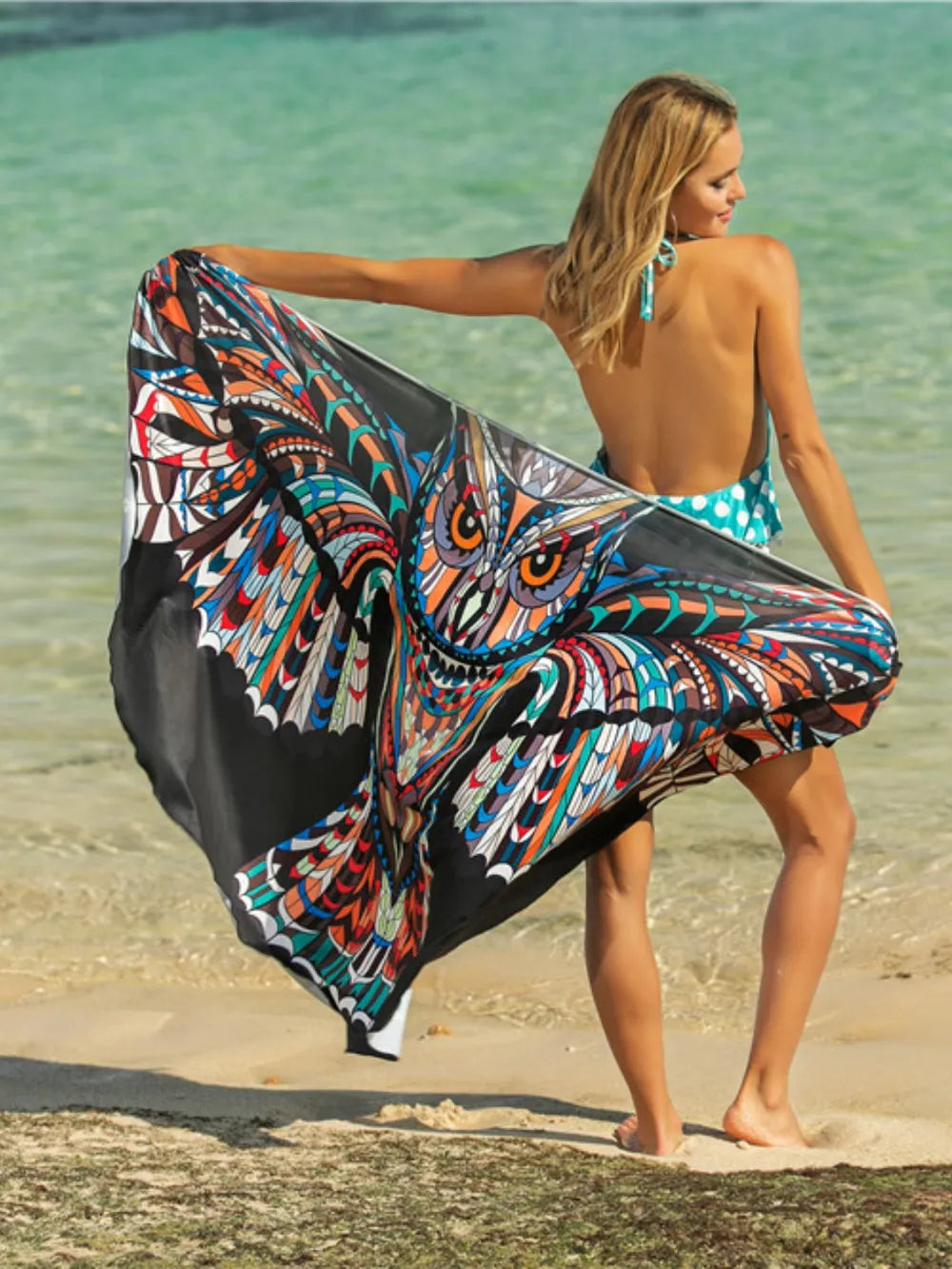 Printed Spaghetti Strap Cover Up Black One Size Trendsi