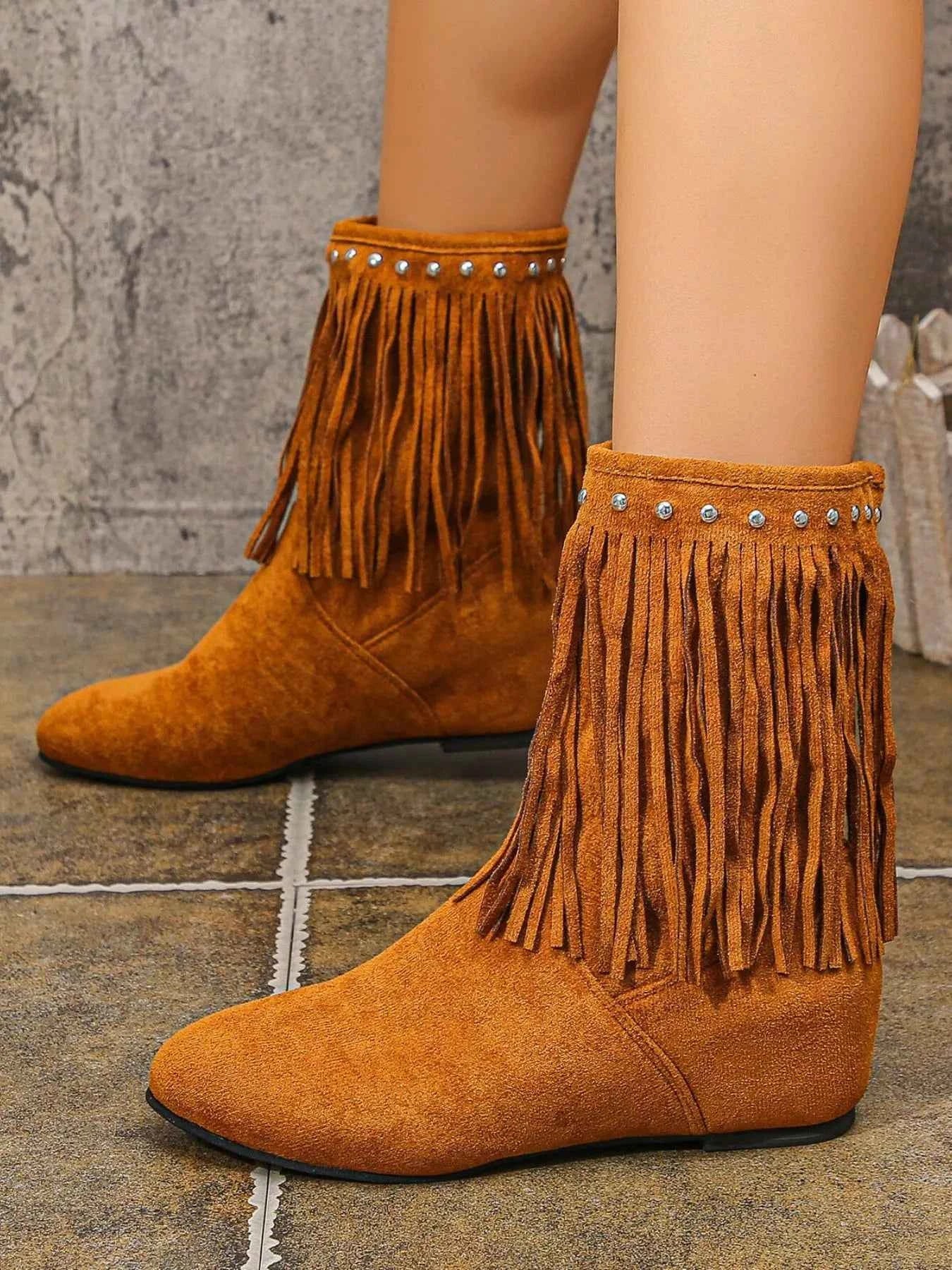 Fringe Boots with Studded Details Trendsi