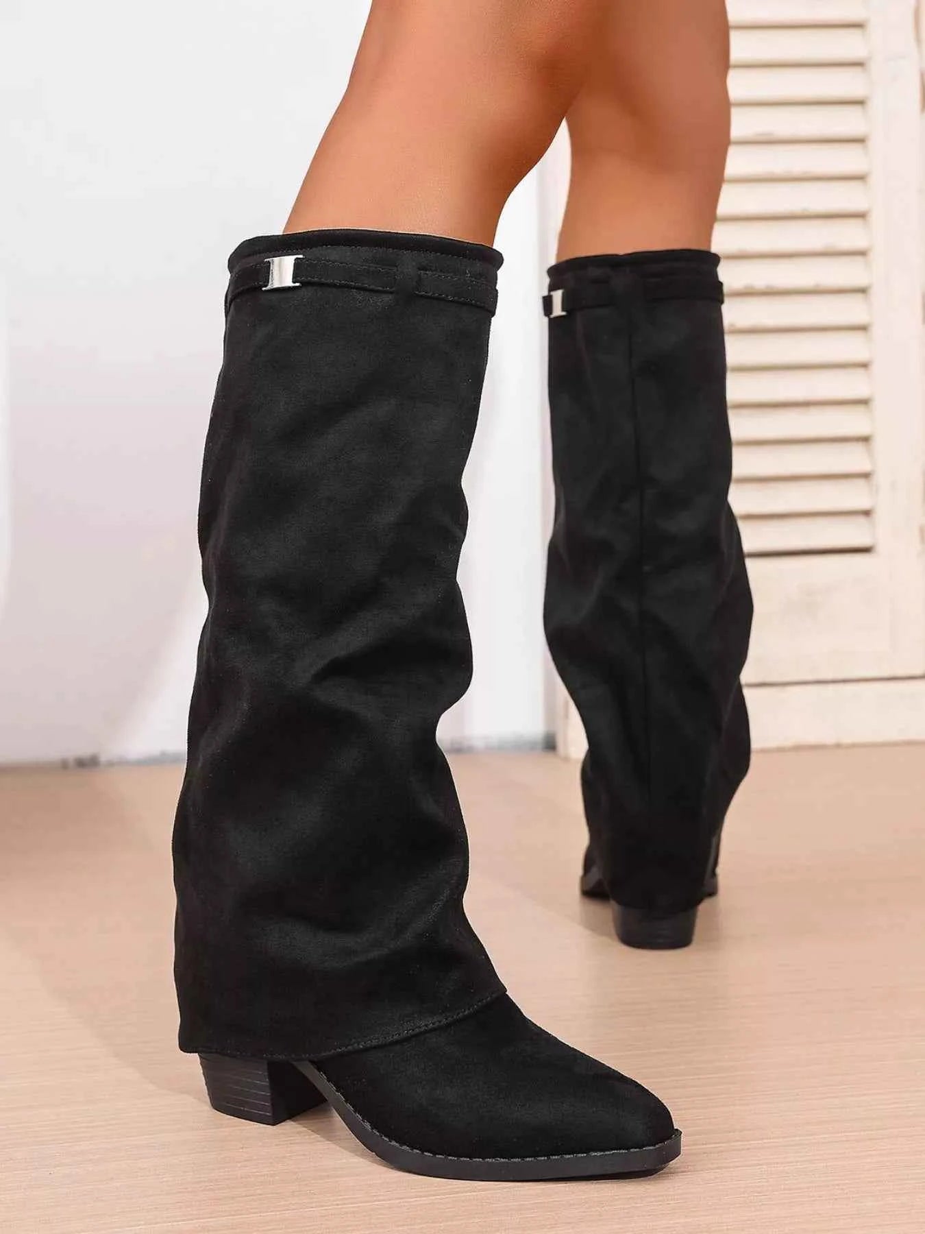Point Toe Block Heels Boots Trendsi