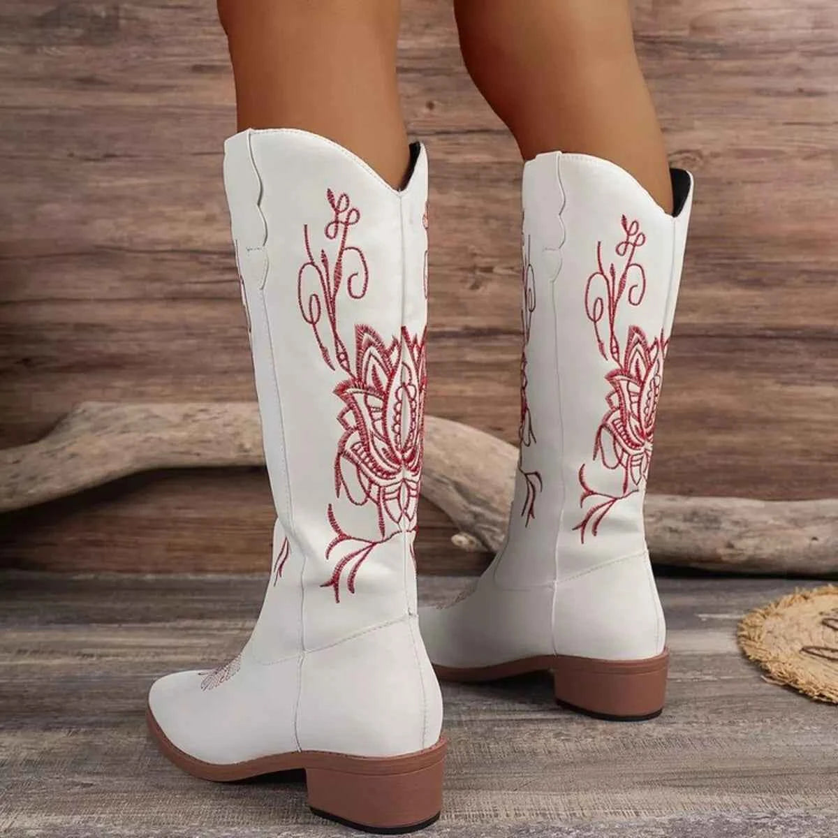 Embroidered Block Heels Boots Trendsi