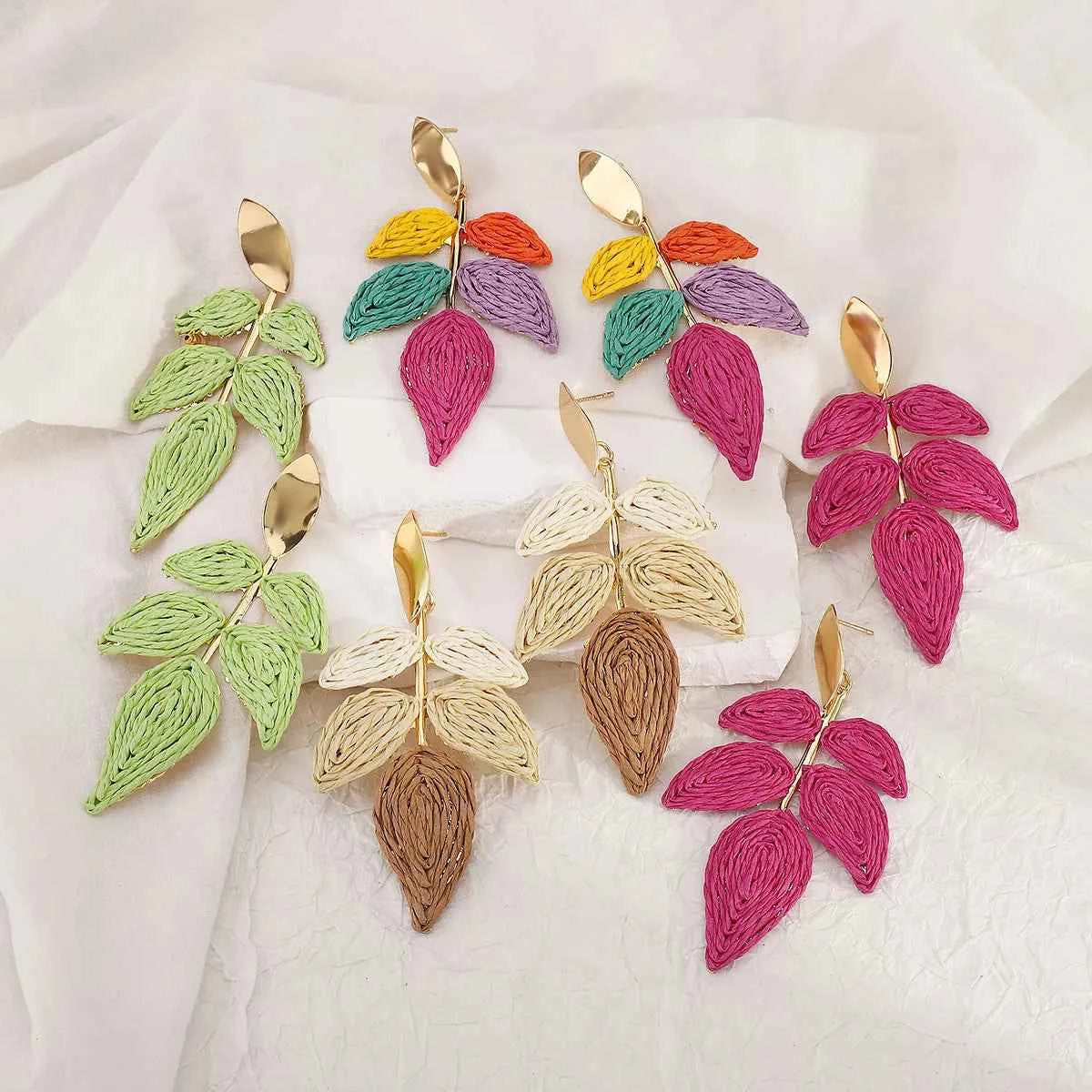 Rattan Woven Leaf Dangle Earrings Trendsi