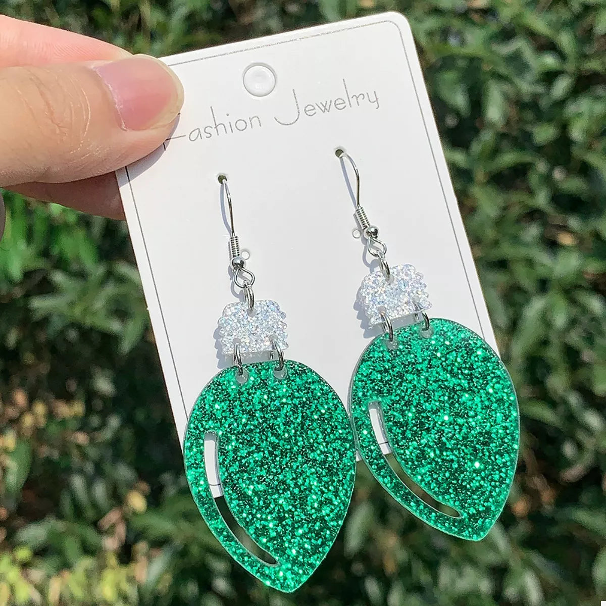 Christmas Glitter Drop Earrings Green onesize Trendsi