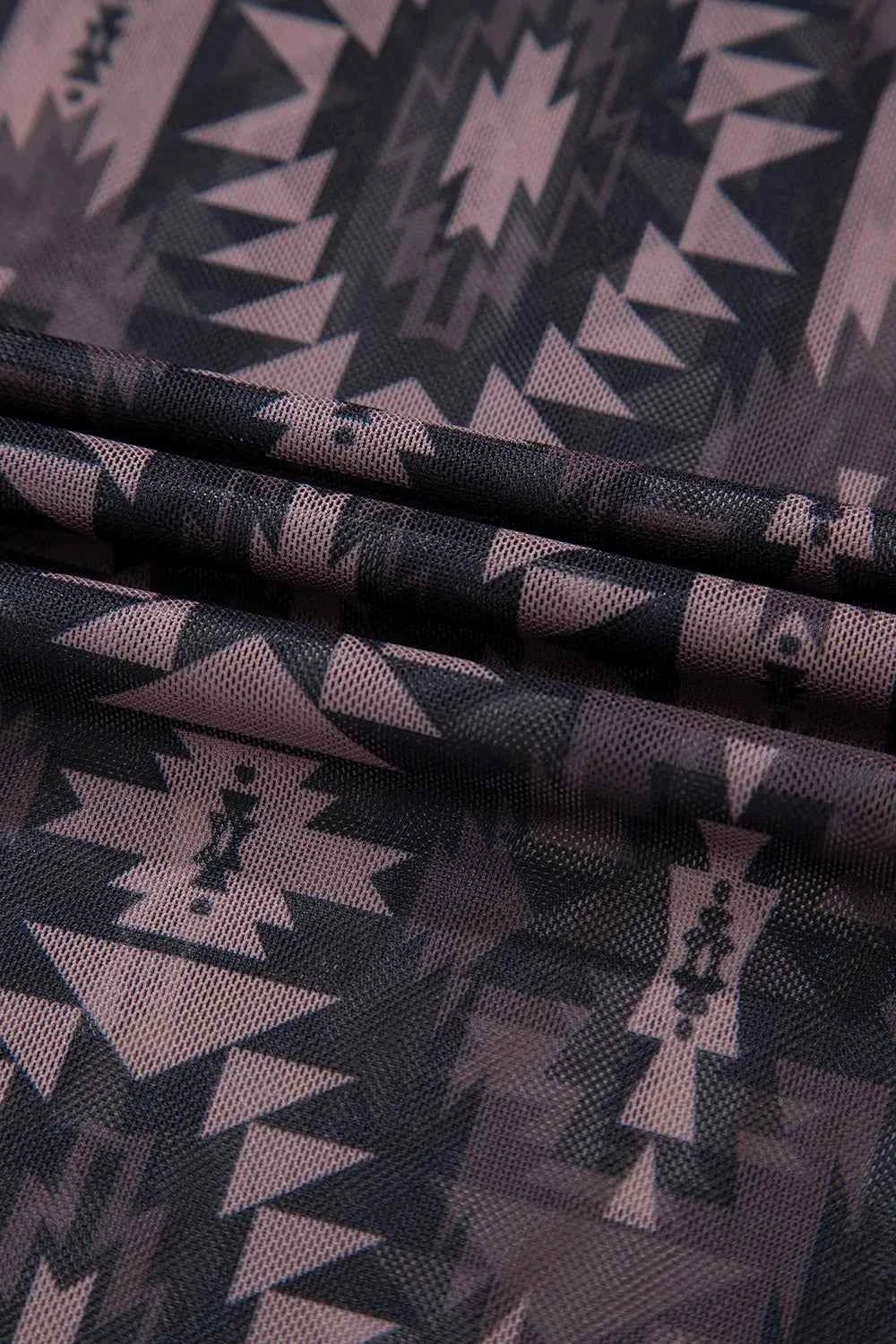 Aztec Print Mock Neck Short Sleeve Mesh T Shirt Trendsi