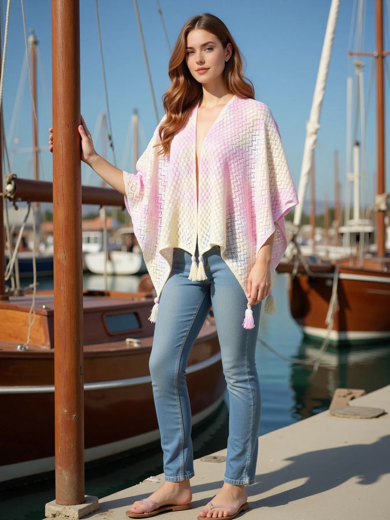 Openwork Tassel Gradient Knit Cover Up Trendsi