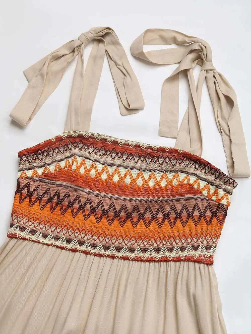 Tie Shoulder Square Neck Tiered Midi Dress Trendsi