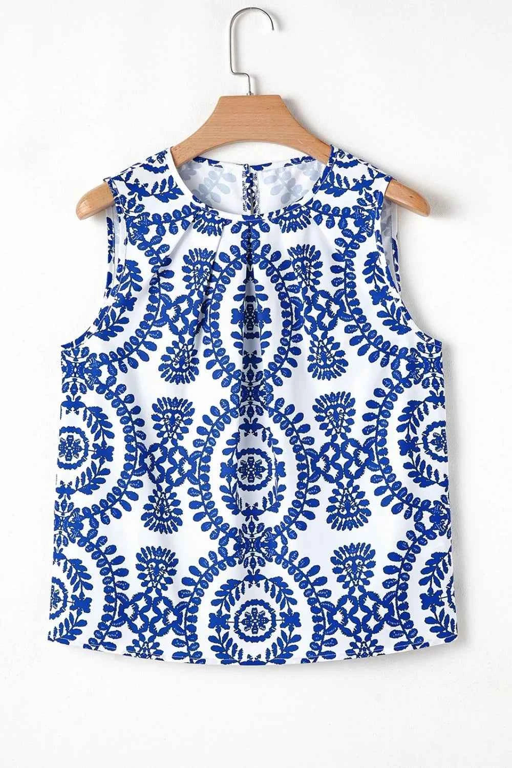Printed Crew Neck Sleeveless Top Trendsi