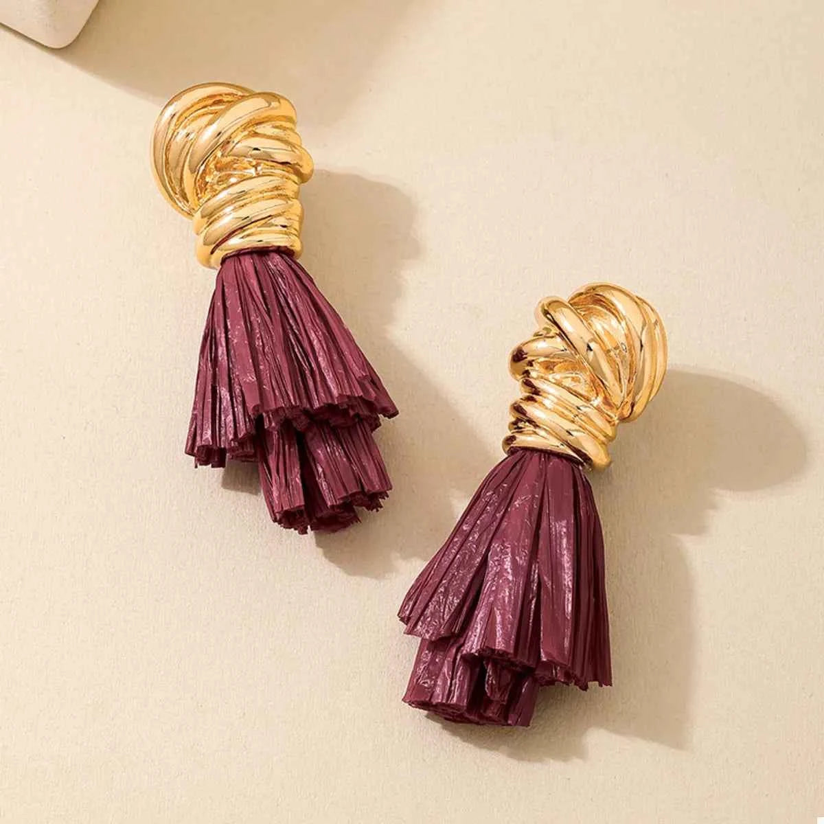 Golden Wire Wrapped Tassel Drop Earrings Trendsi
