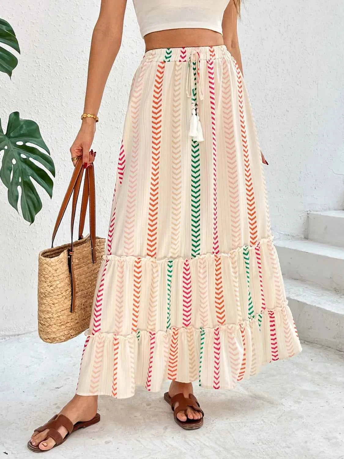 Frill Printed Maxi Skirt Trendsi