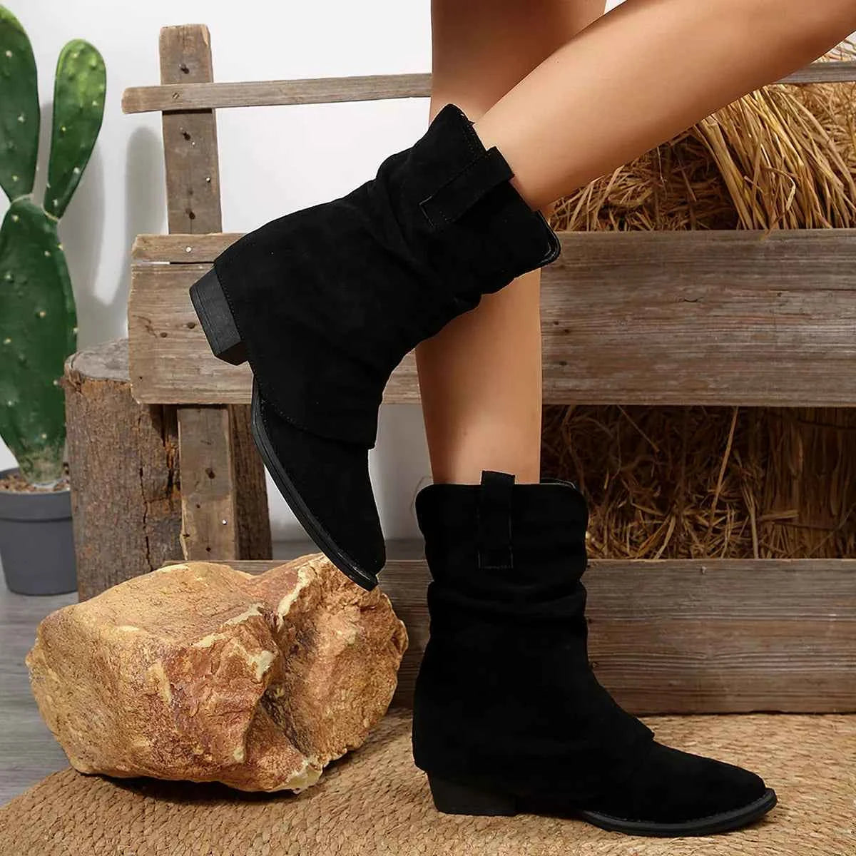 Point Toe Block Heels Boots Trendsi