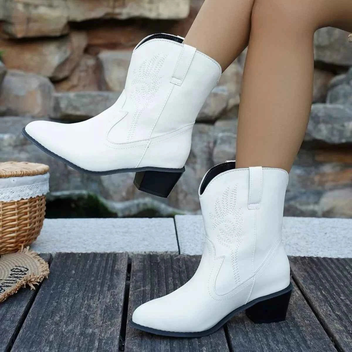 Point Toe Block Heels Boots Trendsi