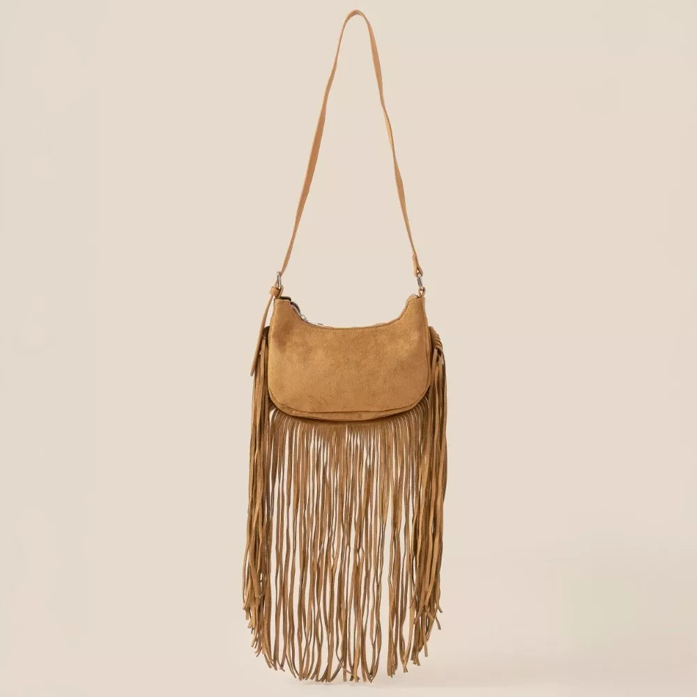 Fame Suede Fringe Crossbody Bag LBR One Size Trendsi