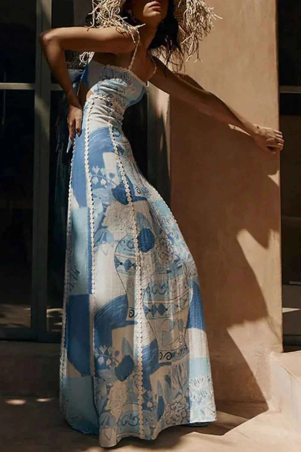 Cutout Back Printed Square Neck Maxi Dress Trendsi