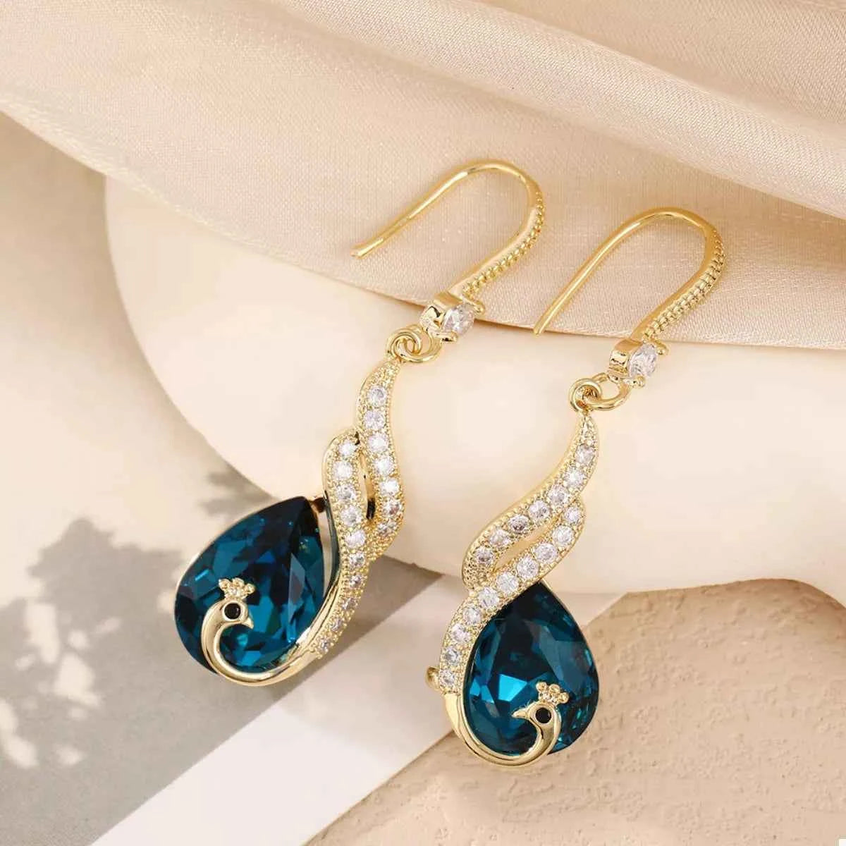 18K Gold-Plated Peacock Teardrop Earrings Trendsi