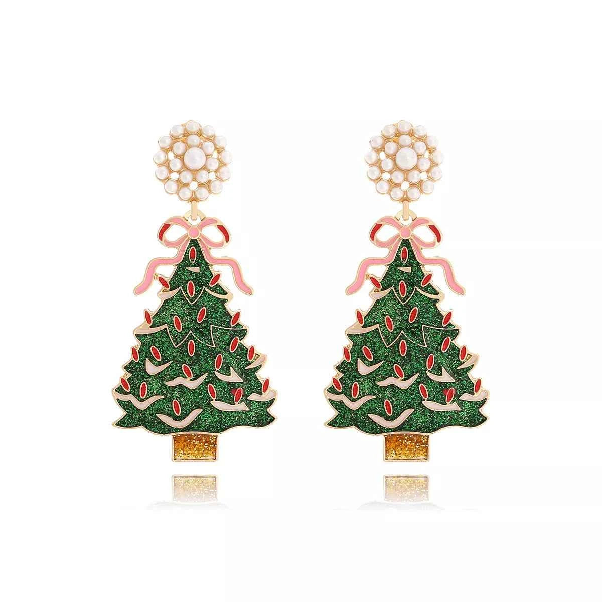 Christmas Tree Dangle Earrings with Pearl Trendsi