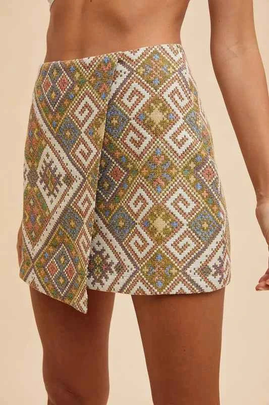 Annie Wear Ethic Woven Jacquard Wrap Mini Skirt Trendsi