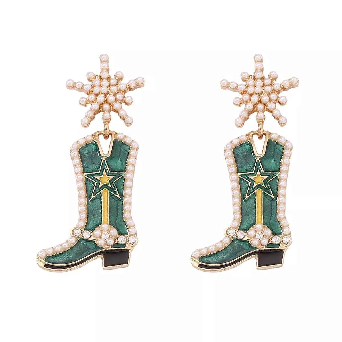 Cowgirl Boot Dangle Earrings Dark Green onesize Trendsi