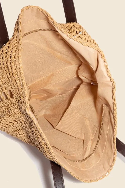 Fame Straw Braided Rounded Tote Bag Trendsi