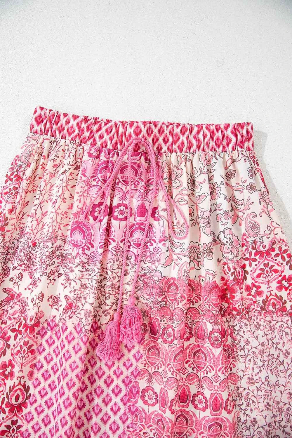 Printed Tassel Drawstring High Waist Maxi Skirt Trendsi