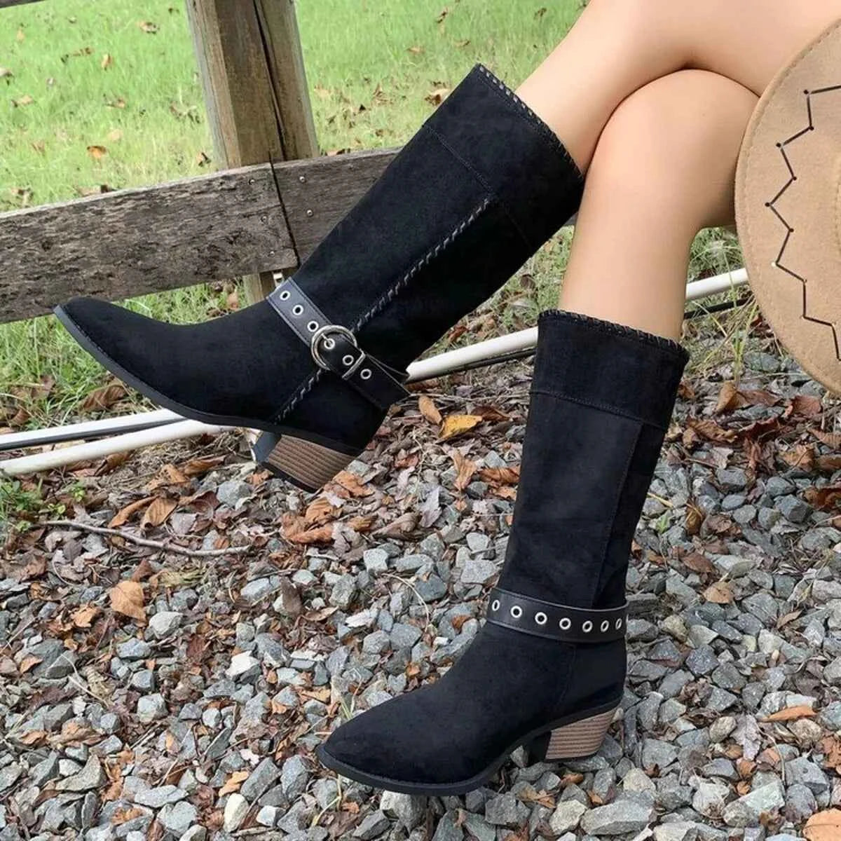 Point Toe Block Heels Boots Trendsi