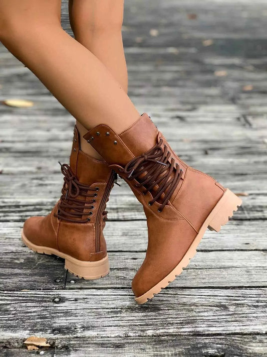 Round Toe Block Heels Boots Trendsi