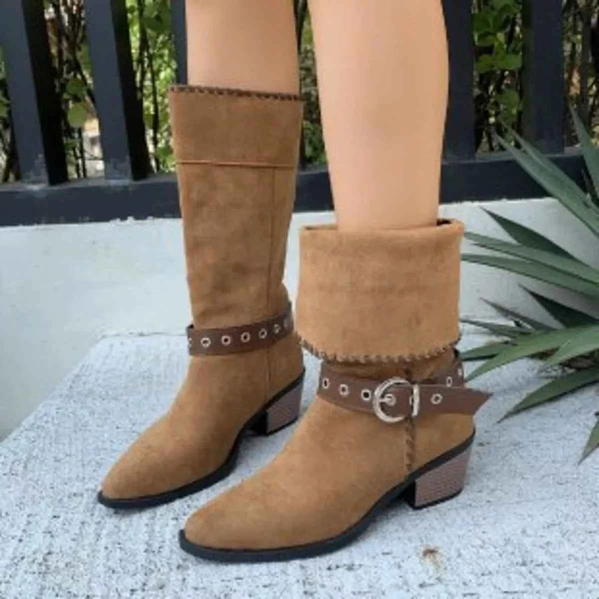 Point Toe Block Heels Boots Trendsi