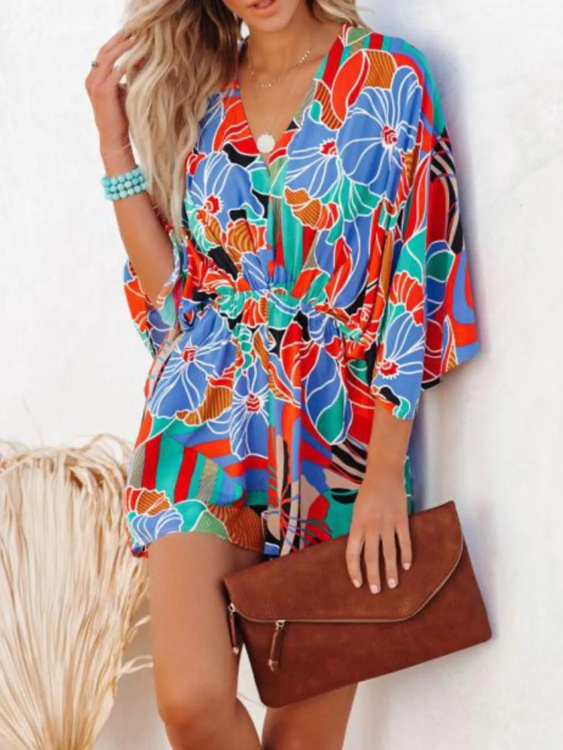 Oversized Tied Back Printed Romper Trendsi