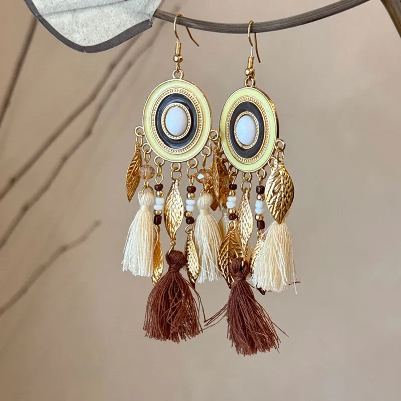 Alloy Rice Bead Dangle Earrings Brown One Size Trendsi