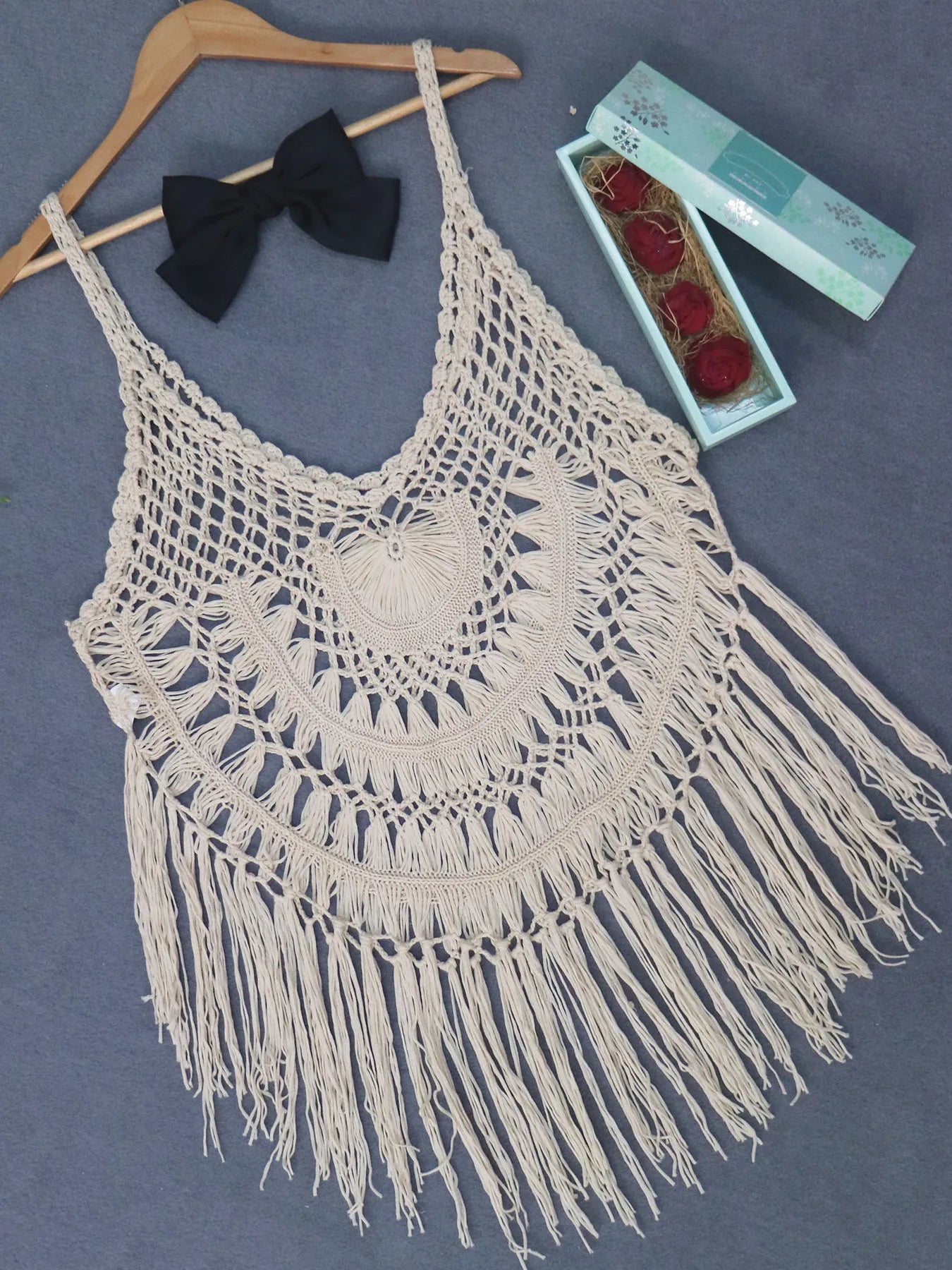 Crochet Fringe Beach Cover Up Apricot One Size Trendsi