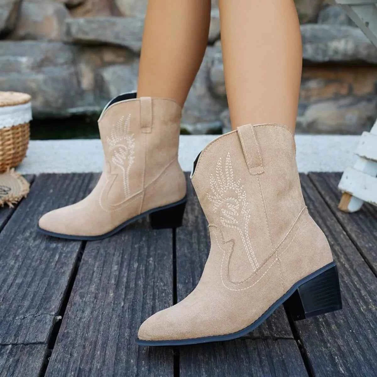 Point Toe Block Heels Boots Trendsi