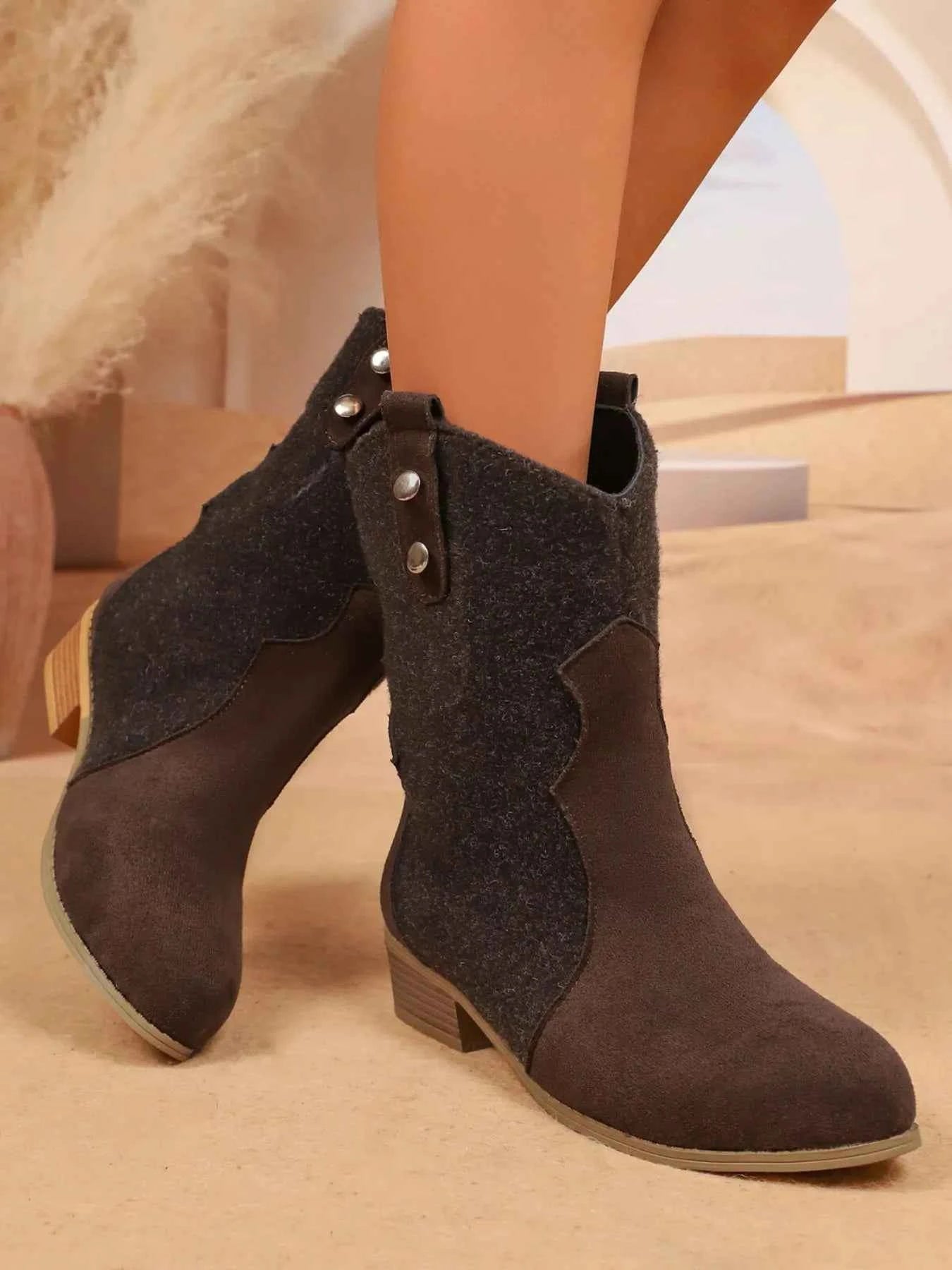 Mid-Calf Western Boots with Block Heels Trendsi