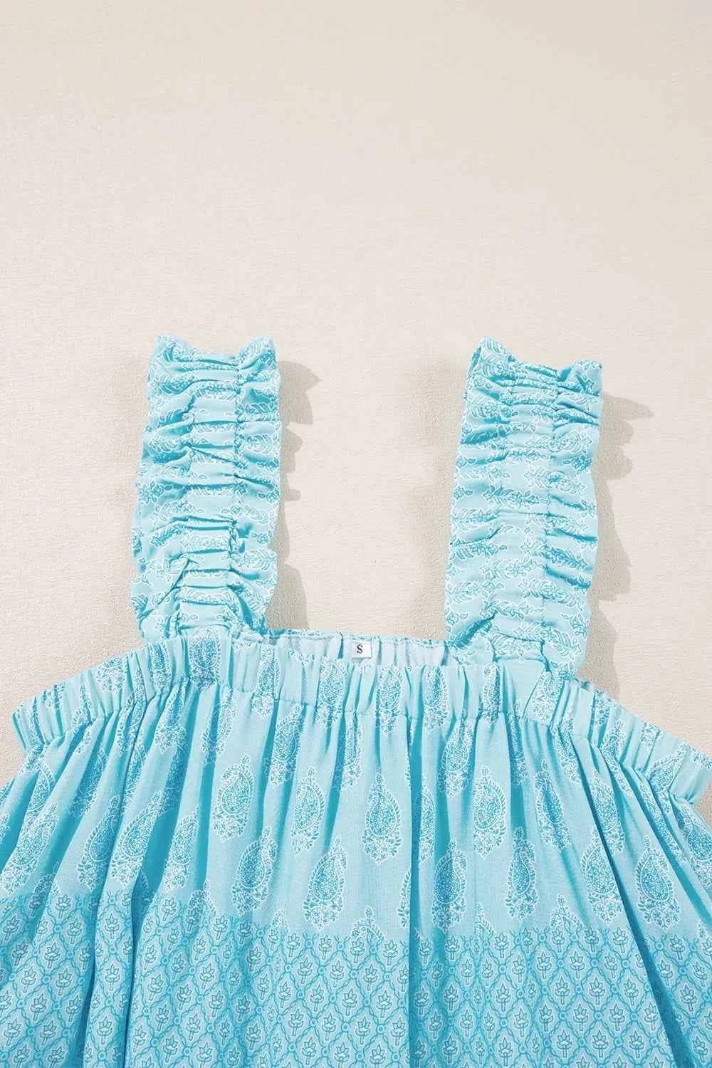 Printed Ruffled Wide Straps Tank Trendsi