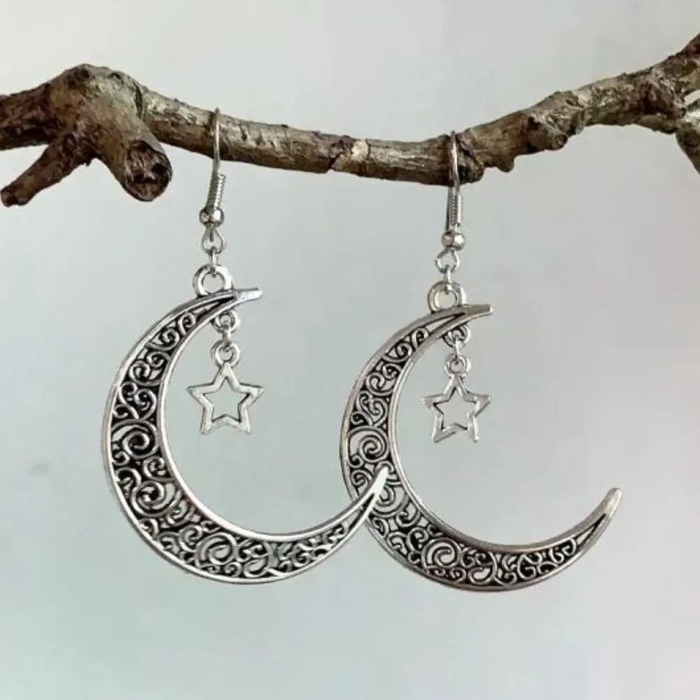 Alloy Cutout Moon Earrings Moon&Star One Size Trendsi