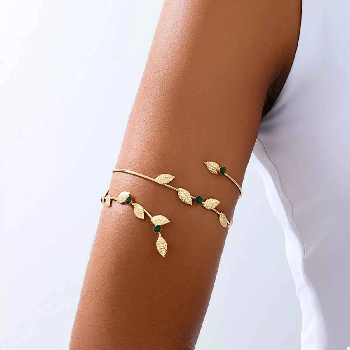 18K Gold-Plated Alloy Rhinestone Leaf Bracelet Trendsi
