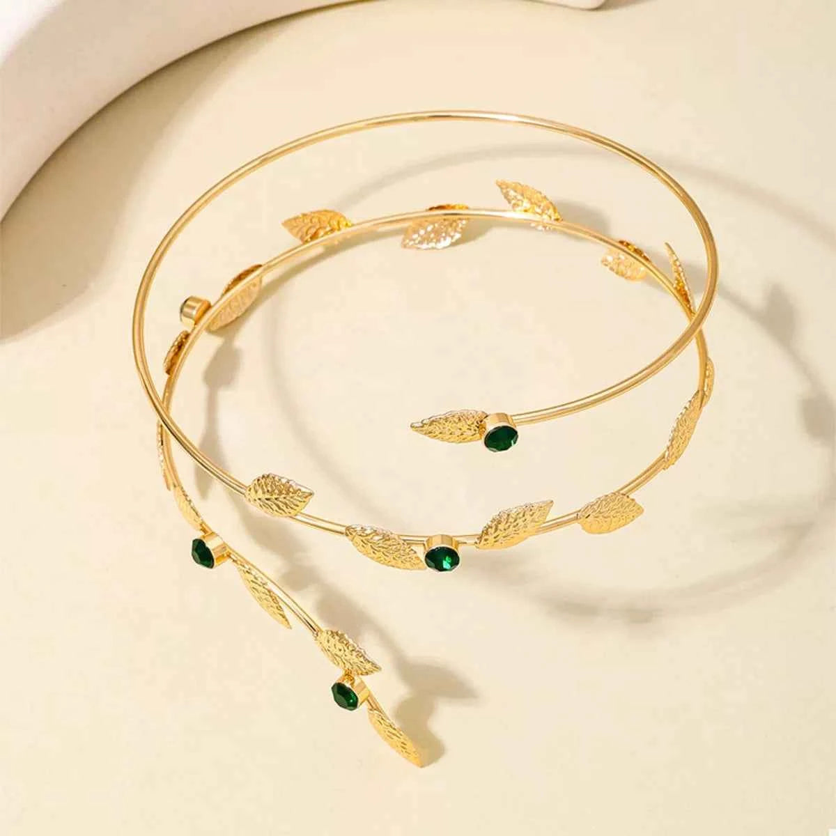18K Gold-Plated Alloy Rhinestone Leaf Bracelet Trendsi