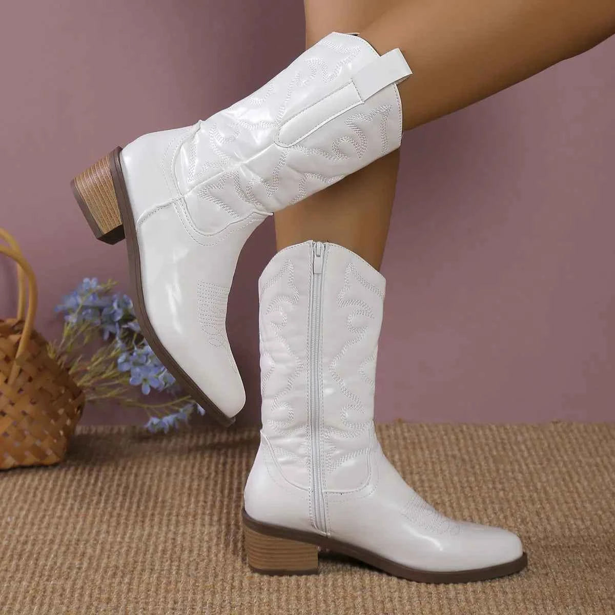 Point Toe Block Heels Boots Trendsi