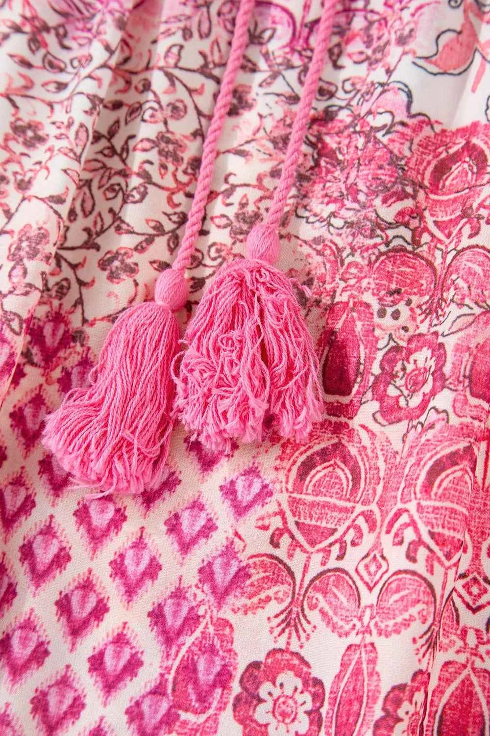 Printed Tassel Drawstring High Waist Maxi Skirt Trendsi