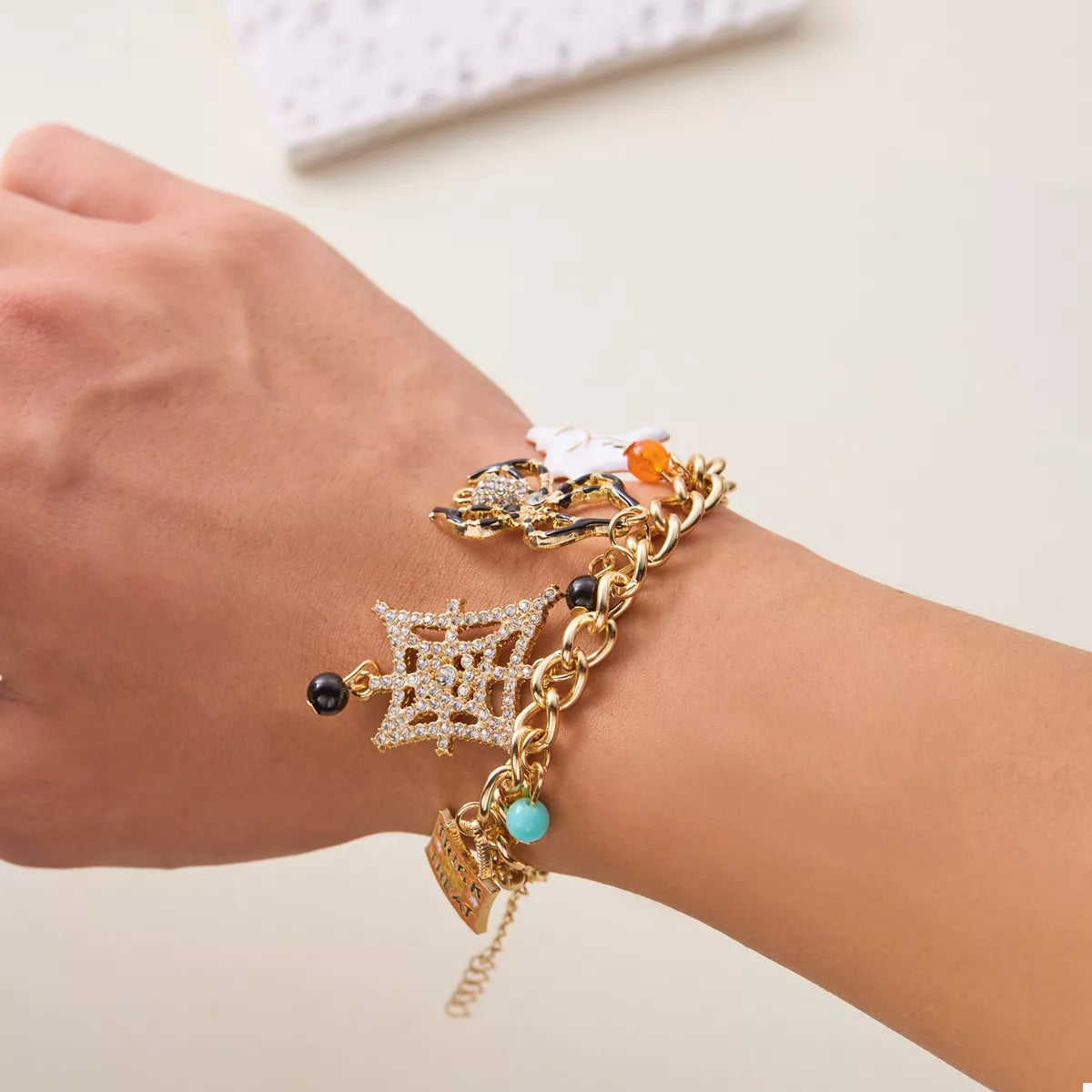 18K Gold-Plated Halloween Theme Bracelet - Festive Charm Jewelry Orange One Size Trendsi