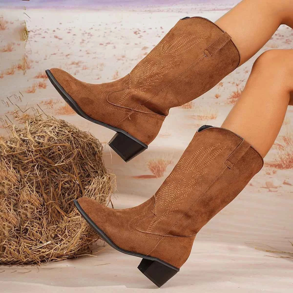 Point Toe Block Heels Boots Trendsi