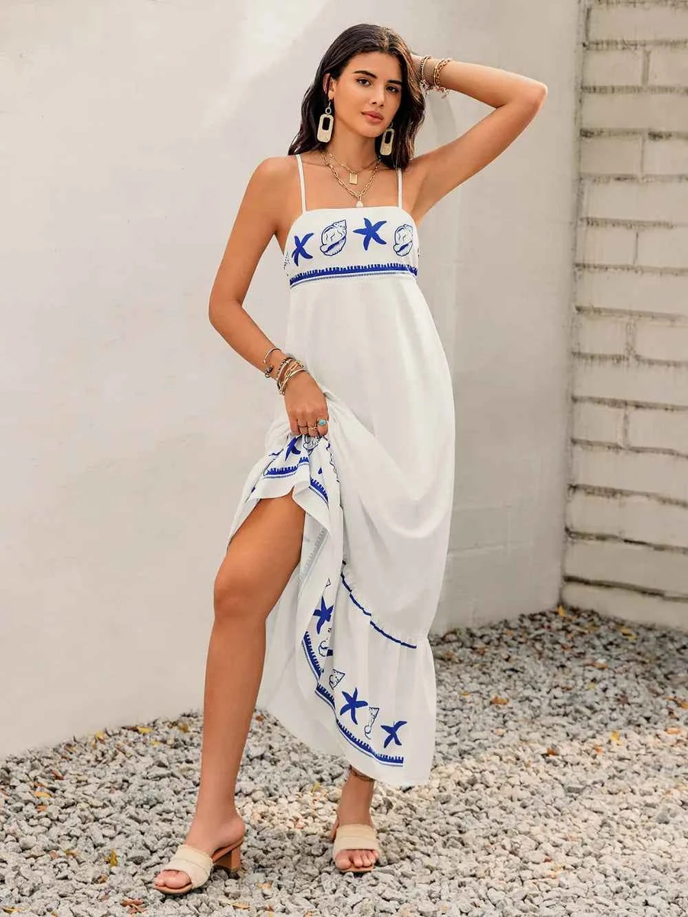 Printed Square Neck Maxi Cami Dress Trendsi