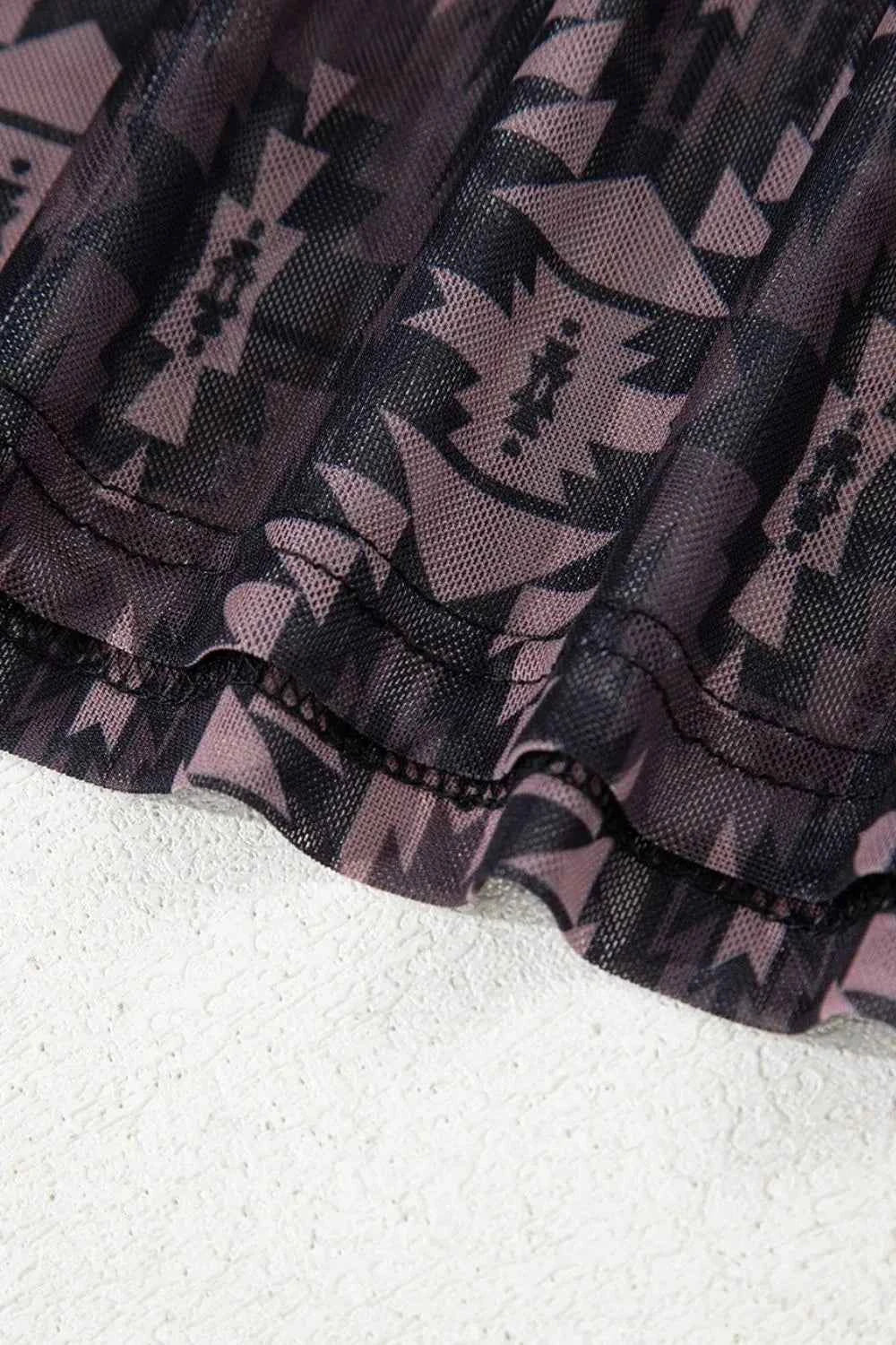 Aztec Print Mock Neck Short Sleeve Mesh T Shirt Trendsi