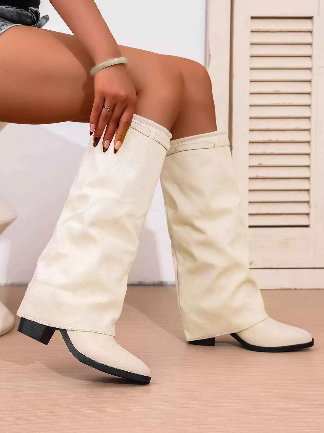 Point Toe Block Heels Boots Trendsi