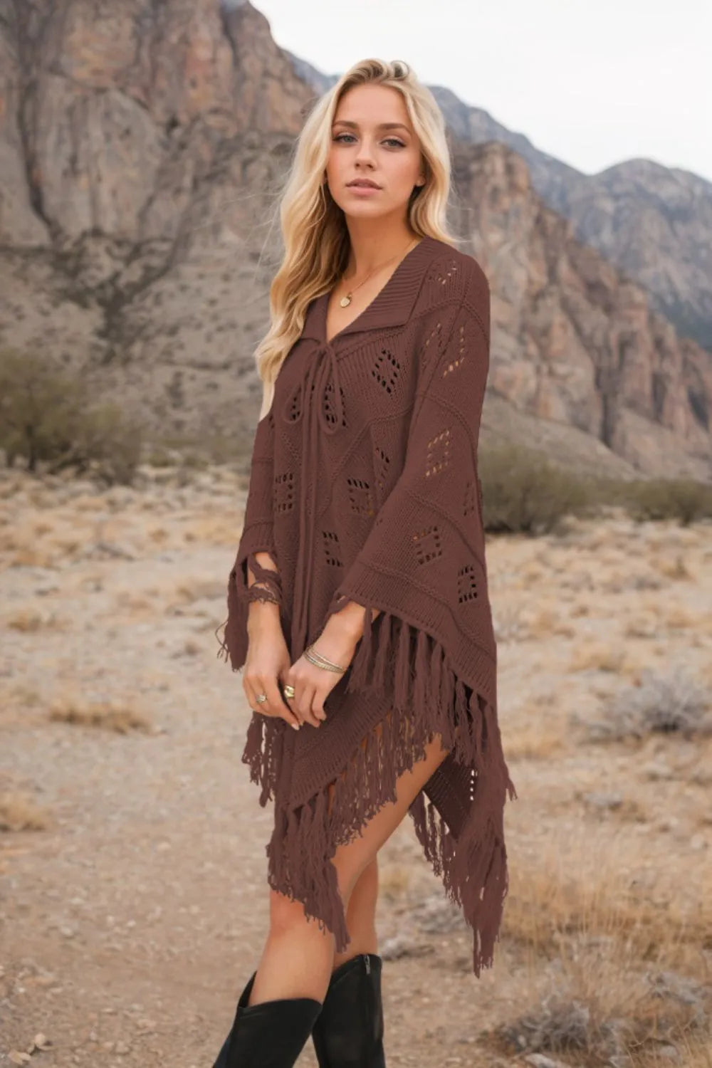 Tassel Hem Knit Cover Up Trendsi
