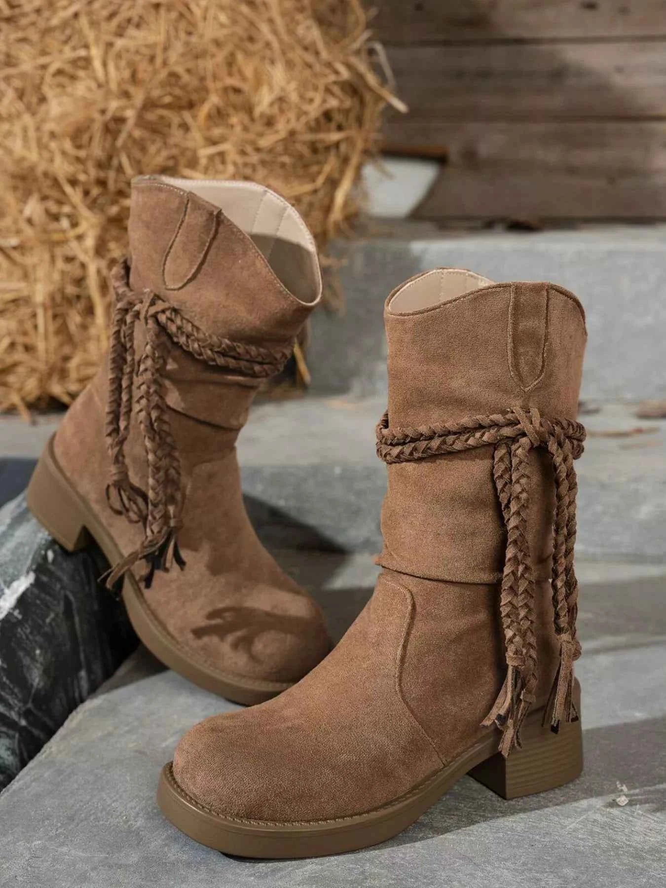 Round Toe Block Heels Boots Trendsi