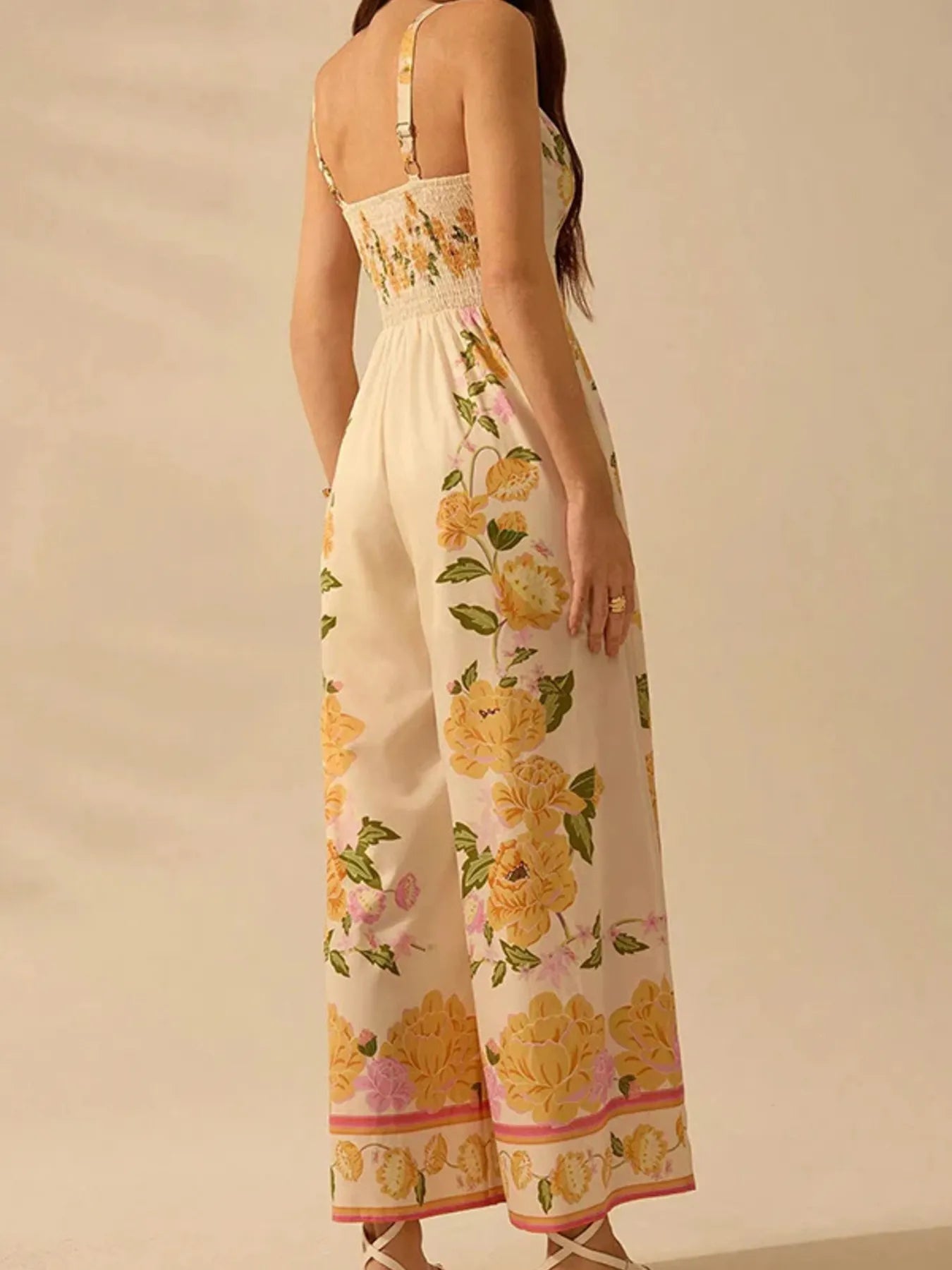 Floral Print Wide-Leg V-Neck Cami Jumpsuit Trendsi