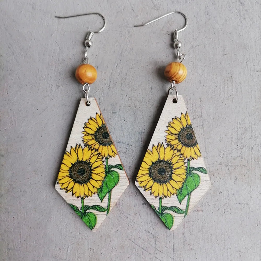 Floral Wooden Teardrop Earrings Trendsi