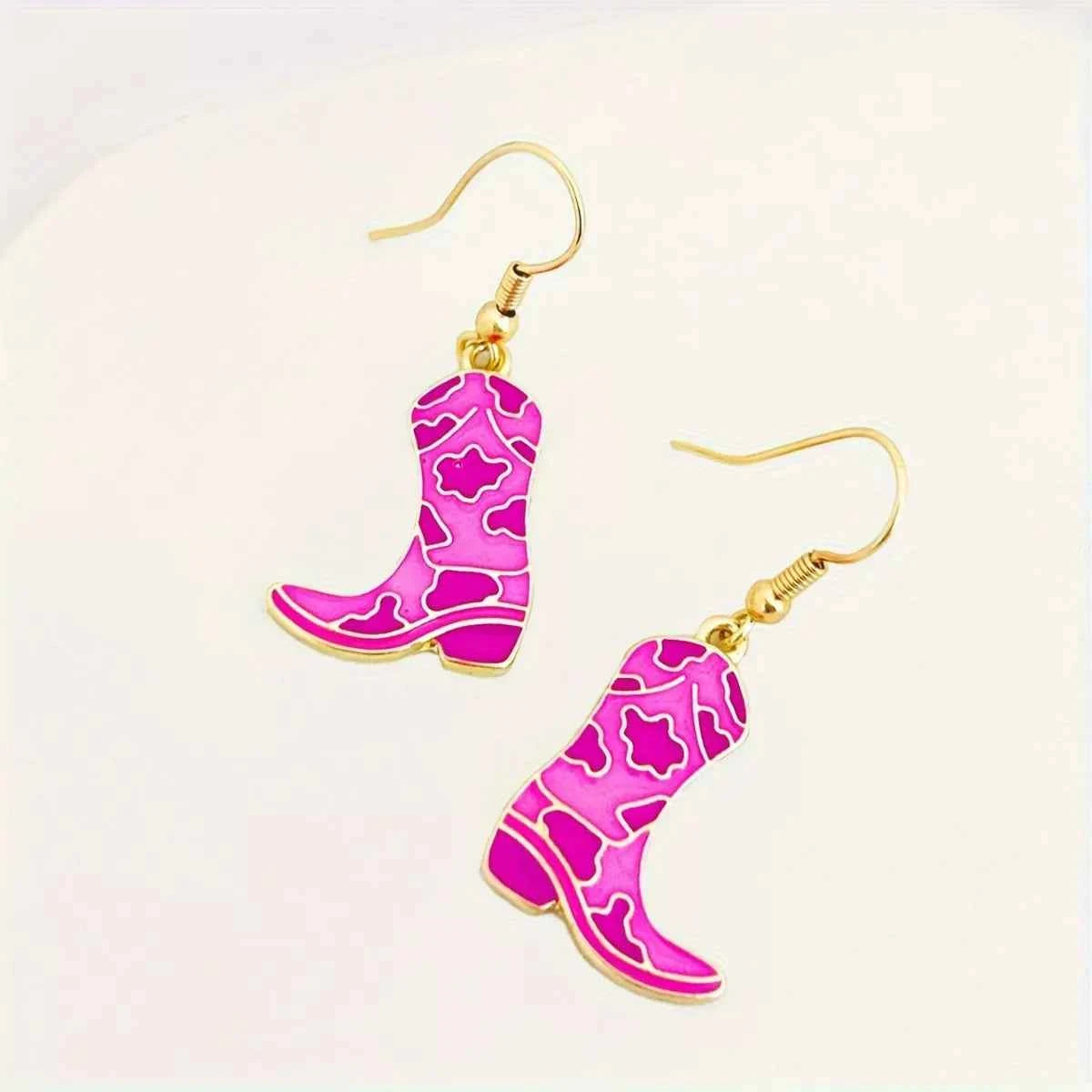 Cowgirl Boot Dangle Earrings Pink onesize Trendsi