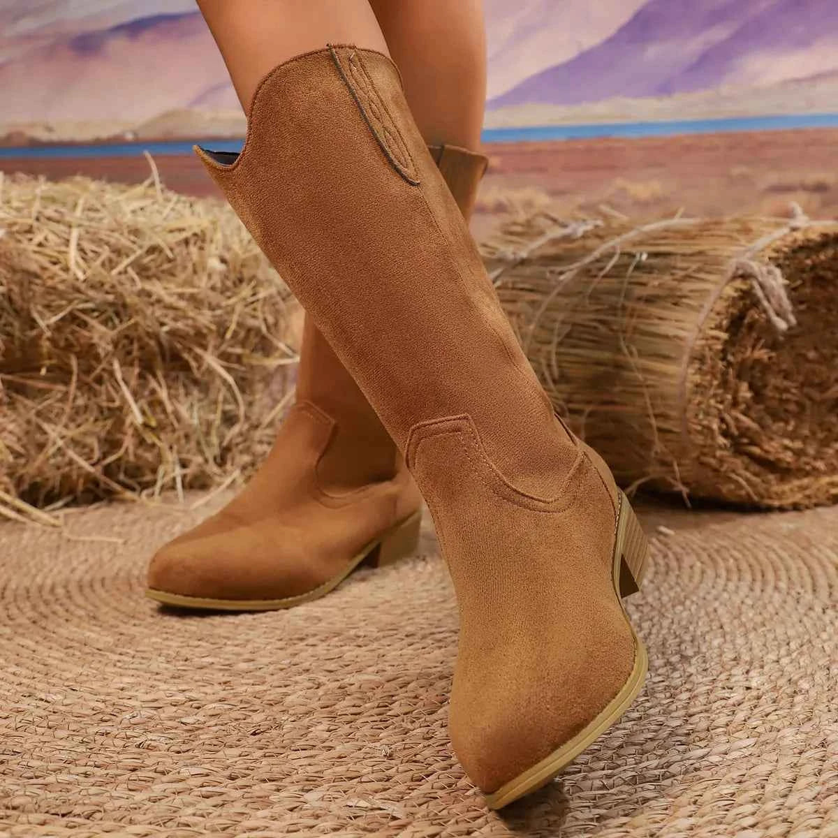 Suede Block Heels Boots Trendsi